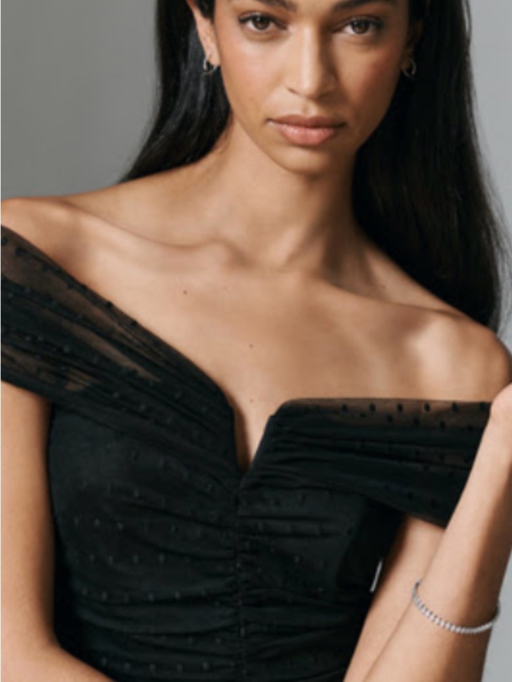 dolan Black Off-Shoulder Dotted Mesh top